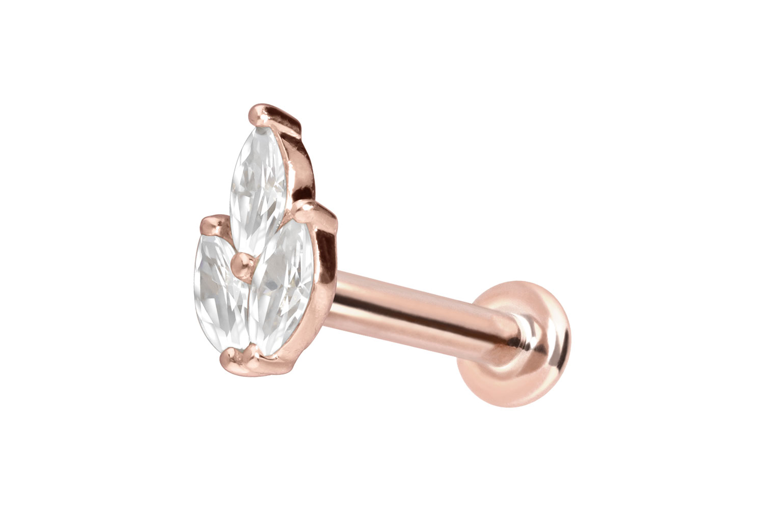 14 Karat Gold Labret Piercing mit Innengewinde MOISSANIT-LOTUSBLÜTE